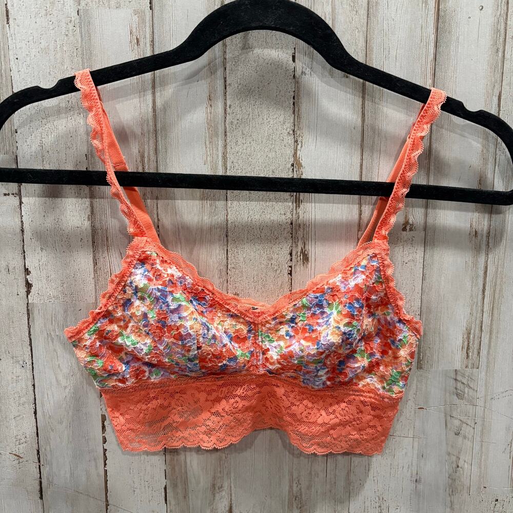 Aerie Floral Orange Lace Longline Bralette Girly Feminine Medium Boho Flowers